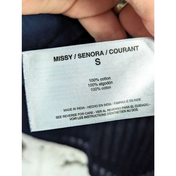 ELLA MOSS "Brianne" Boho Peasant Earthy Casual Eyelet Top Navy Blue Size Small - Picture 6 of 7